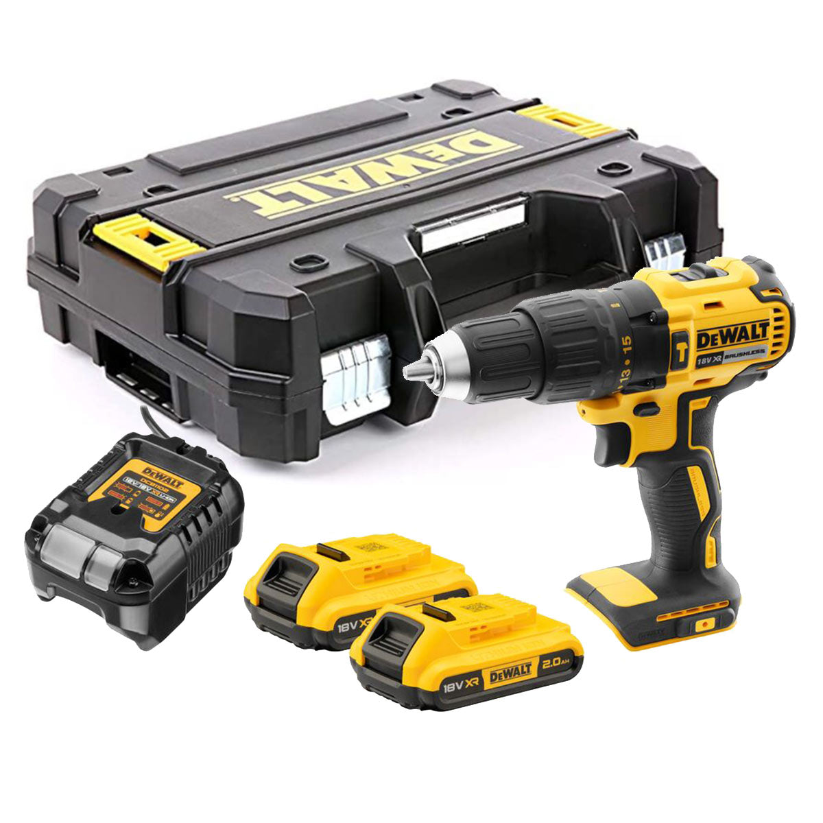 DeWALT DCD778D2T 18V XR Brushless Hammer Drill Driver – 2x 2.0Ah Batteries, Charger & TSTAK Case